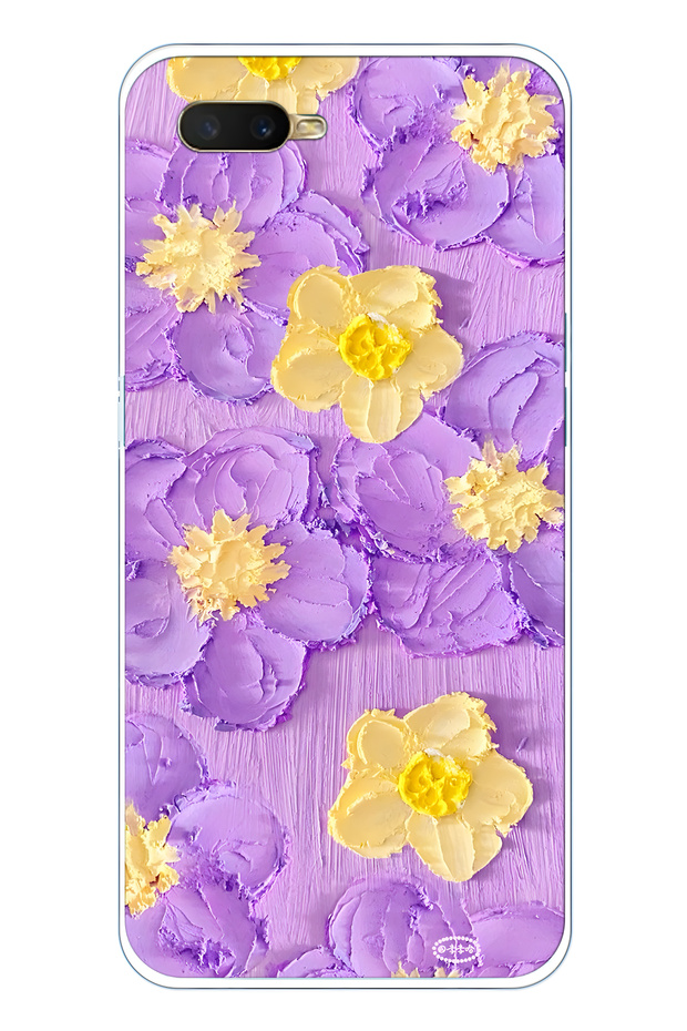 Oppo A5S / Ax7 / A12 Compatible Purple Yellow Floral Print Transparent Phone Case