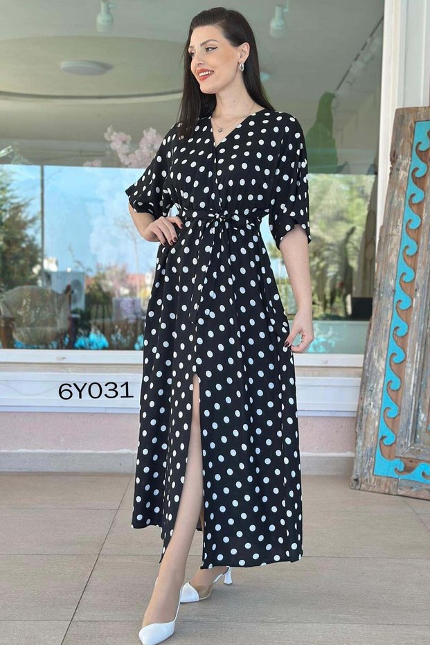 V-Neck Waist-Length Dress Tie-Detail Viscose 6Y031