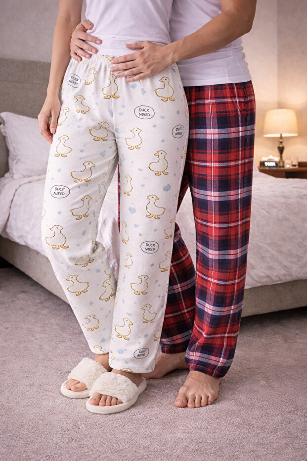 100% Cotton Combed Single Jersey Double Set of 2 Women's and Men's Pajama Bottoms