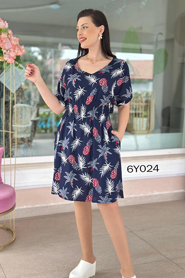 V-Neck Gipeli Viscose Dress 6Y024