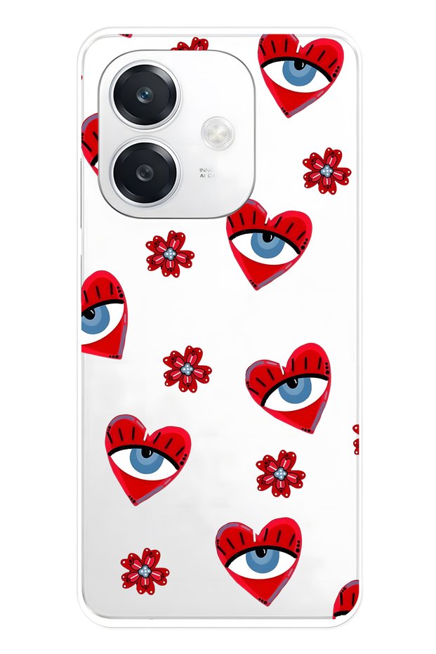 Oppo A3 Compatible Heart Evil Eye Patterned Transparent Phone Case
