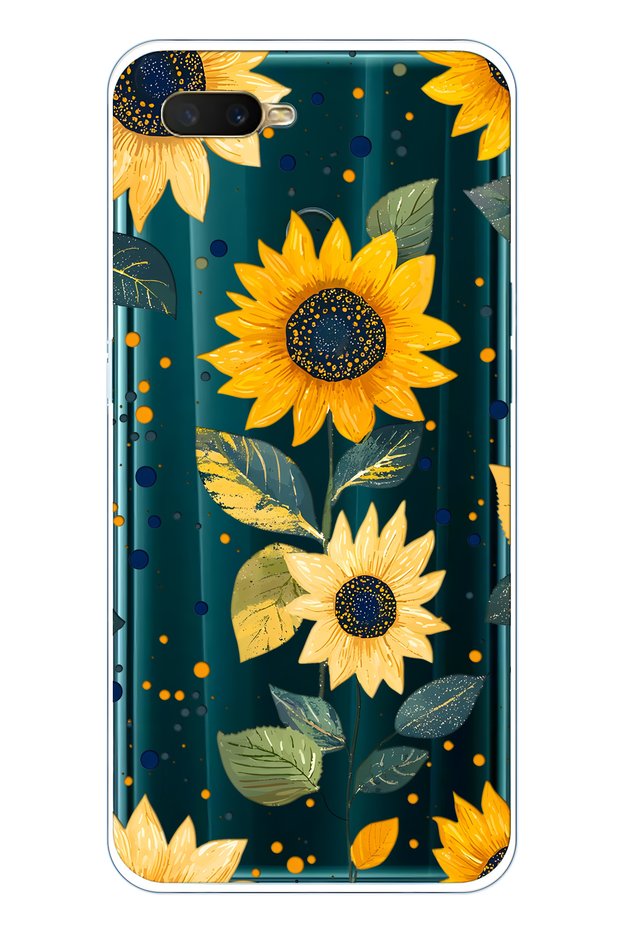 Oppo A5S / Ax7 / A12 Compatible Sunflower Patterned Patterned Transparent Phone Case