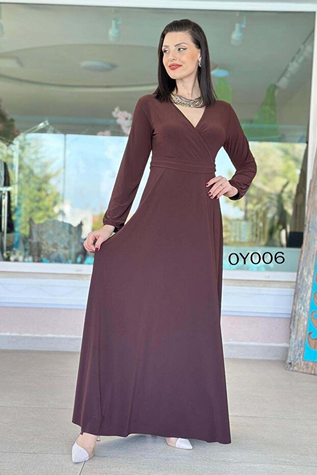 Lycra Double Breasted Neckline Long Dress 0Y006