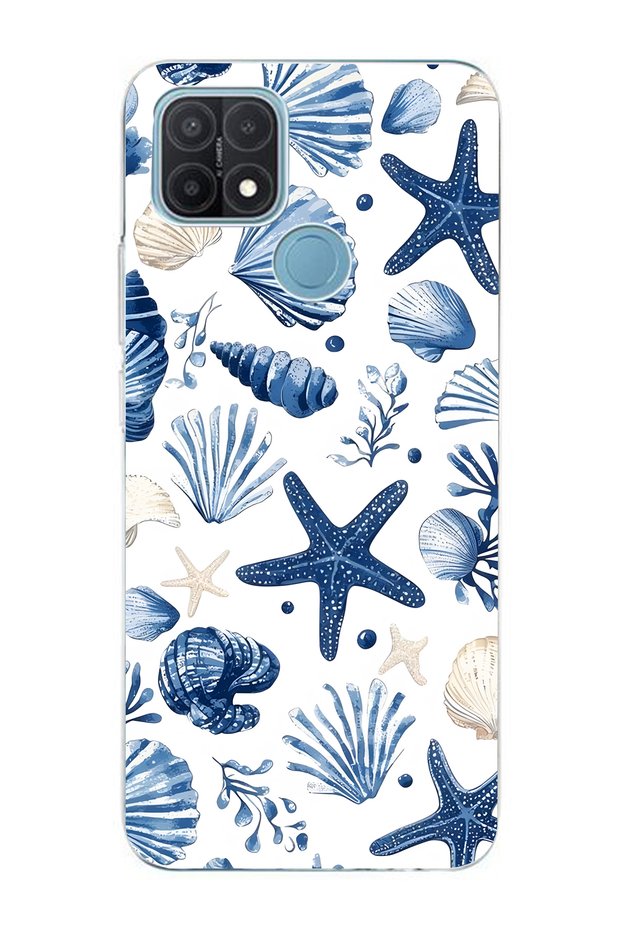 حافظة هاتف شفافة متوافقة مع هاتف اوبو A15 / A15S من نوع Sea Star and Shells منقوش