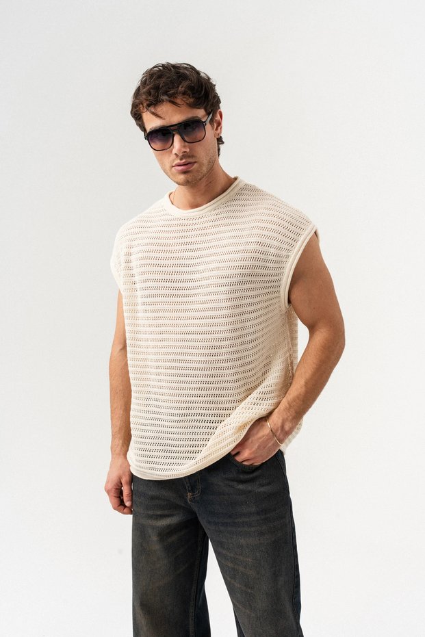 Ethereal Crew Neck Sleeveless Knitwear T-Shirt