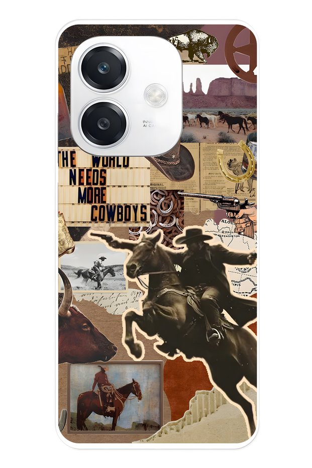 حافظة هاتف شفافة متوافقة مع هاتف اوبو A3 من نوع Cowboy Western Collage منقوش