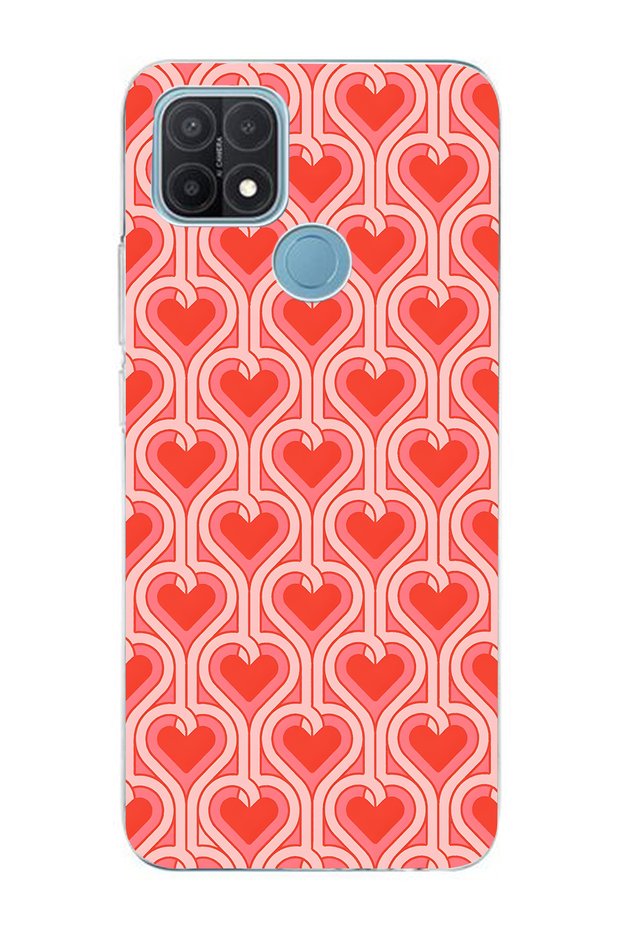 Oppo A15 / A15S Compatible Retro Heart Patterned Transparent Phone Case