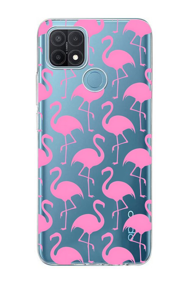Oppo A15 / A15S Compatible Flamingo Patterned Transparent Phone Case