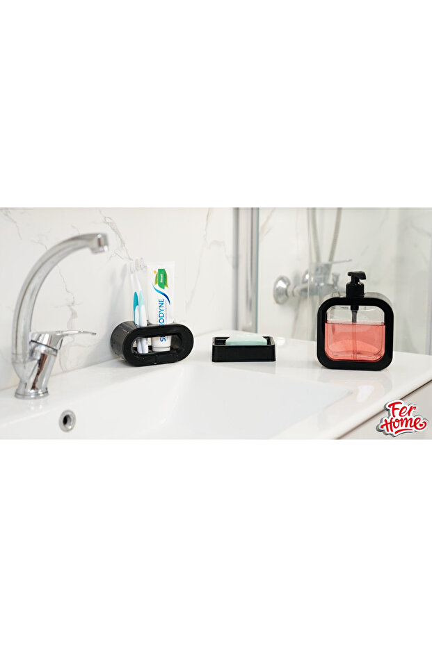 Queen Bathroom Set 3-Piece – Liquid Soap Dispenser, Toothbrush Holder and Solid Soap Dispenser | Over-The-Sink Organizer Set