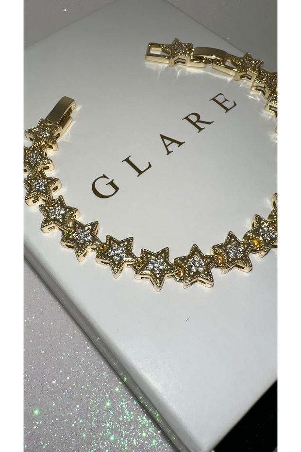 Star Detailed Zircon Stone Pinterest Luxury Stainless Steel Gold Bracelet 15+3 cm