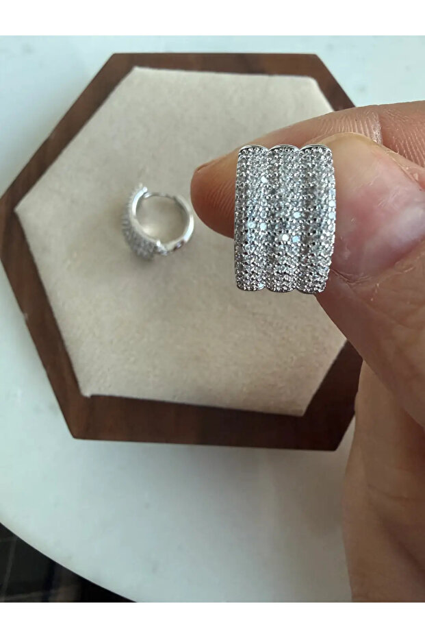 Steel Full Stone Triple Adjacent Hoop Earrings