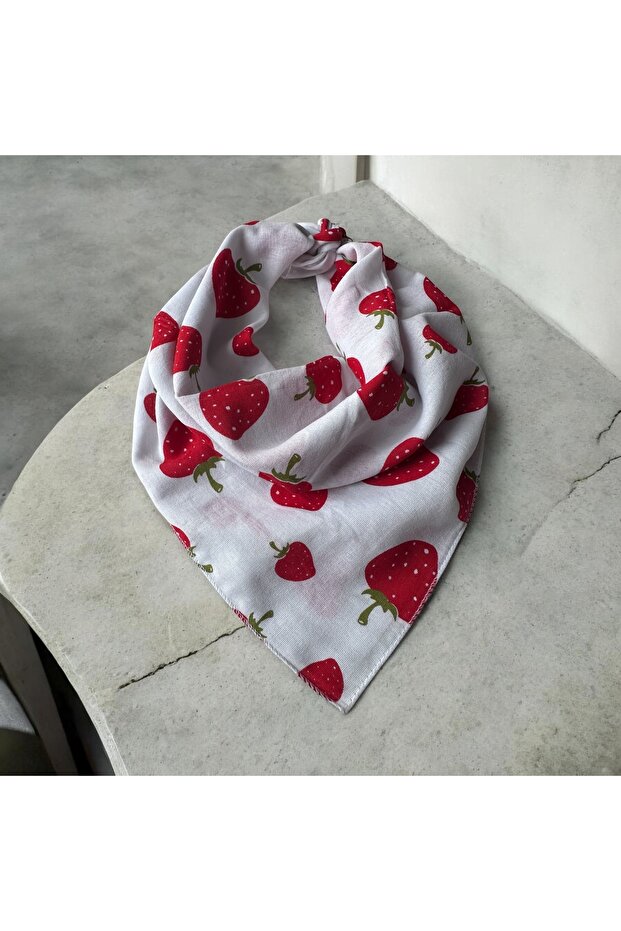 100% Cotton Bandana with Strawberry Pattern on White