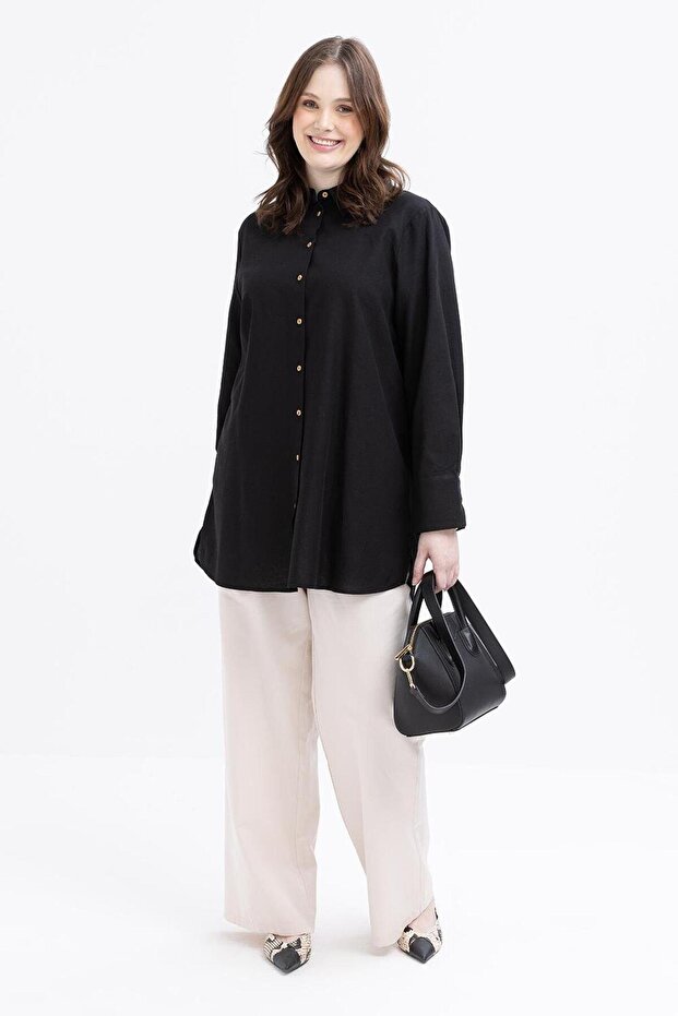 Linen Shirt with Slit Detail on the Cuff