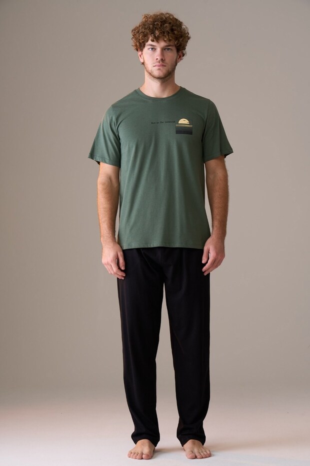 Men's Short Sleeve 100% Cotton Pajama Set Green