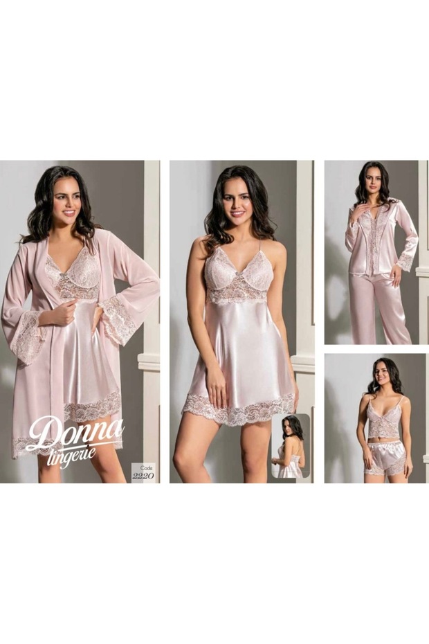 Nightgown and Robe Set Dn Polo Club Satin Set of 6 Model: 2220 Pudra