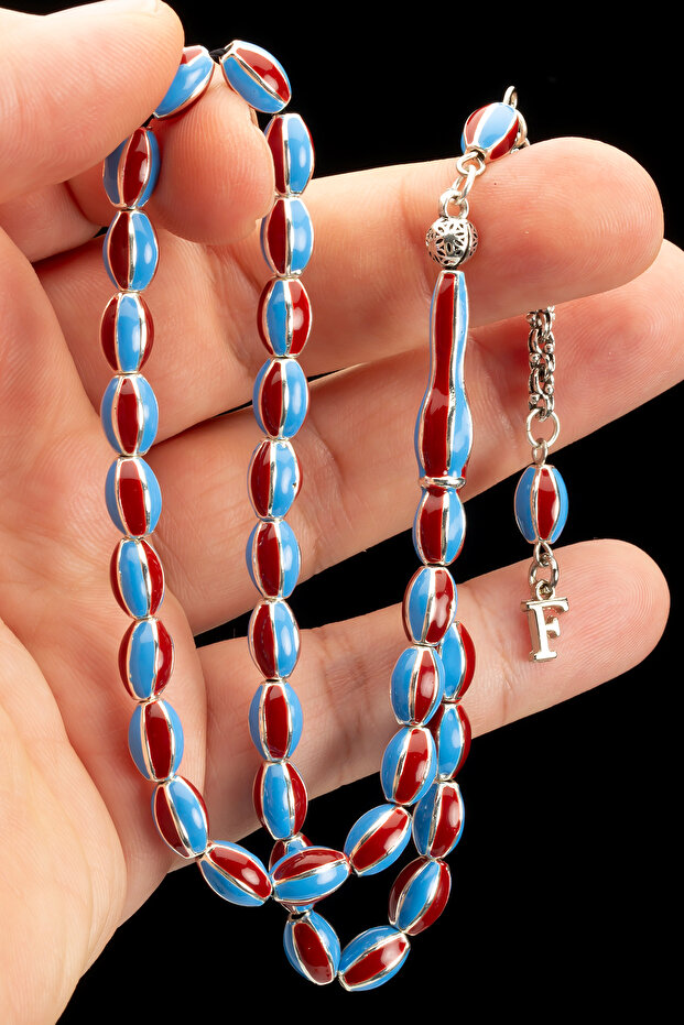 Men's Letter Tassel 6X9Mm Burgundy Blue Metal Prayer Beads