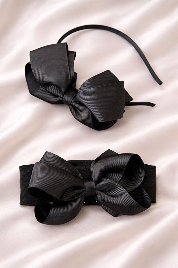 Rib Knit Black Crown and Bandana Set
