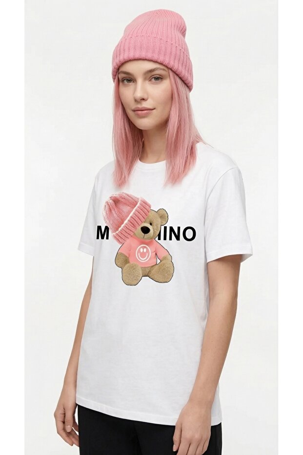 Women's Oversized T-Shirt Bear Printed – Crew Neck, 100% Cotton Compact T-Shirt