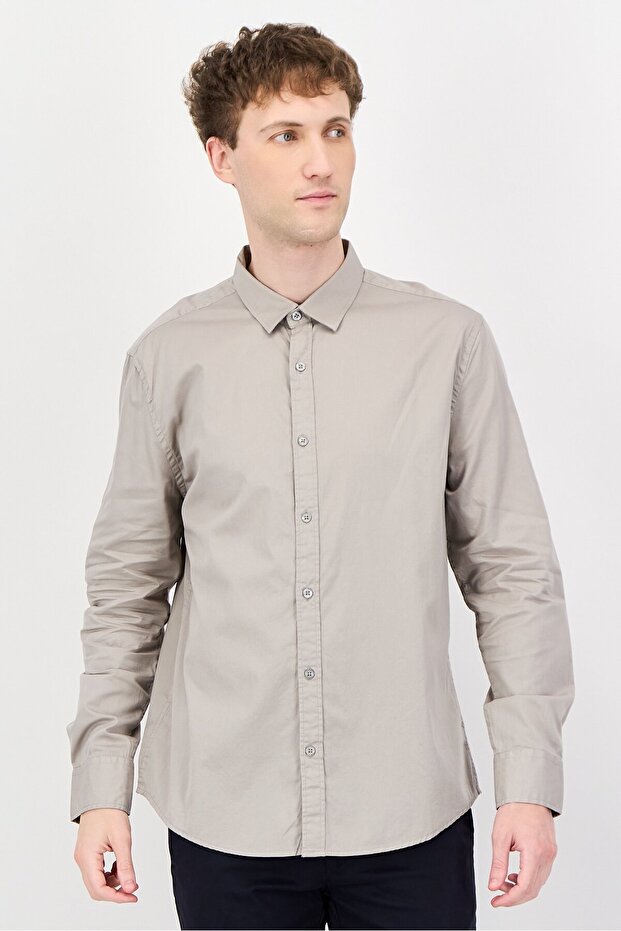 Men Regular Fit Solid Long Sleeve Casual Shirt, Grey