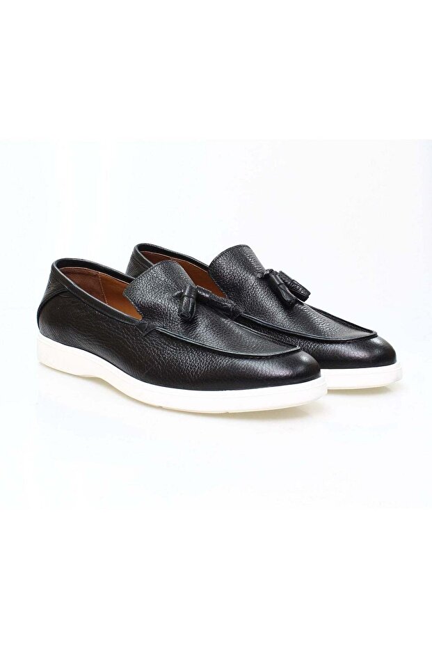 Black Color Laceless Genuine Leather Men's Shoes