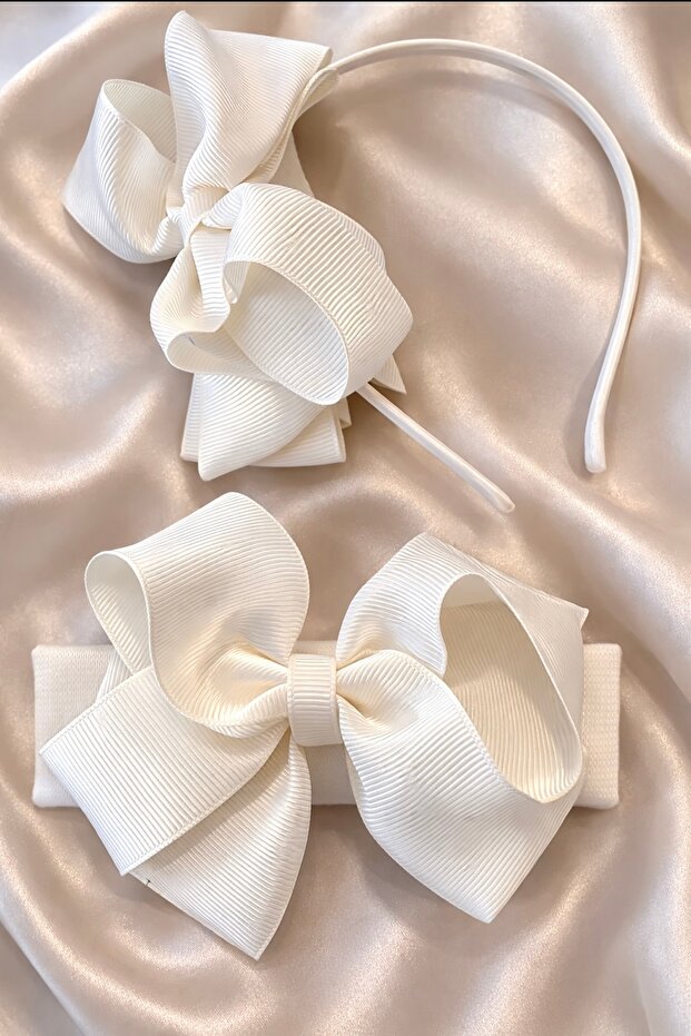 Rib Knit Beige Crown and Bandana Set