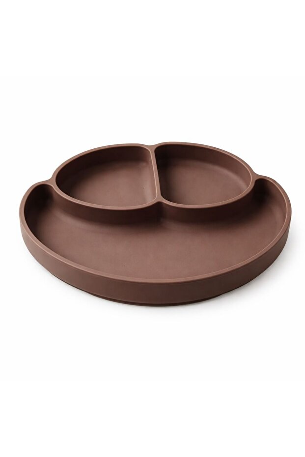 طبق طعام من السيليكون بقاعدة مفرغة من الهواء - بني