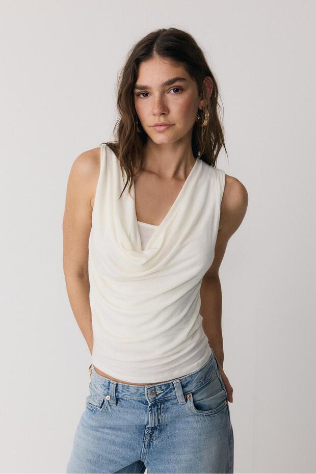 Drapeli çift katlı bluz - 3