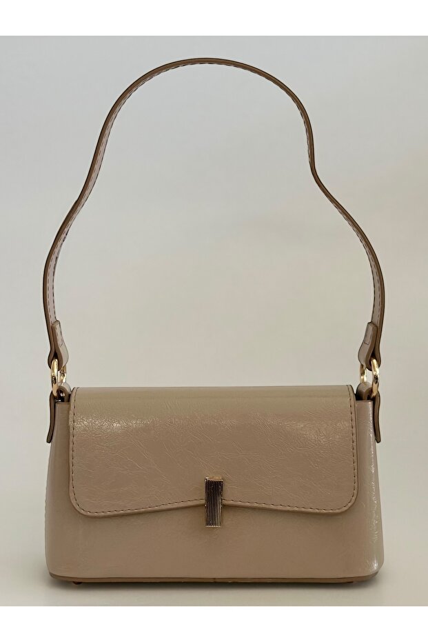 Elora Lock Detail Shoulder Bag Beige
