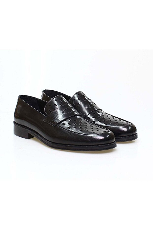 Black Color Laceless Genuine Leather Men's Shoes