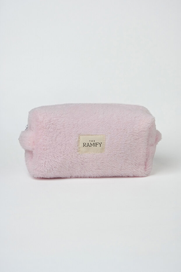 Plush Fur-Trimmed Large Size Inside K Quilted I Makeup C Bag I Powder Pink
