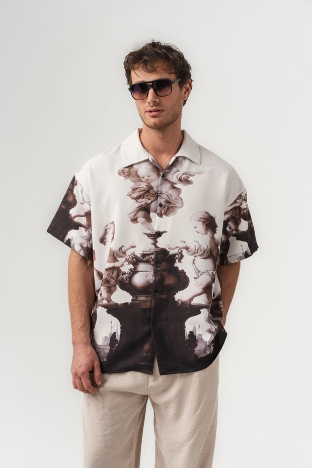 Angelic Apaş Collar Short Sleeve Oversized Shirt