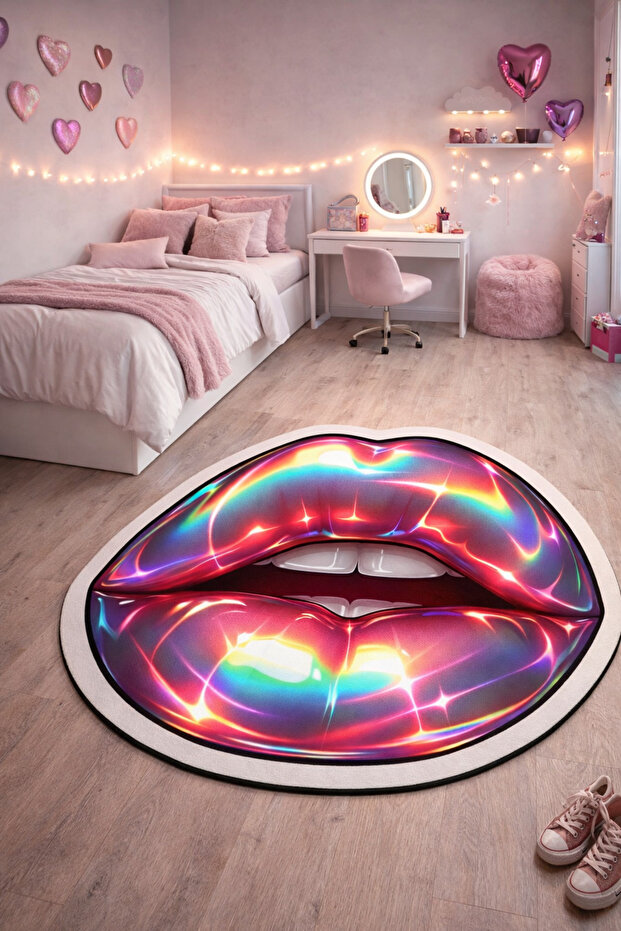 Non-Slip Sole Asymmetric Pattern Machine Made Washable Young Girl's Room Rug 80X80