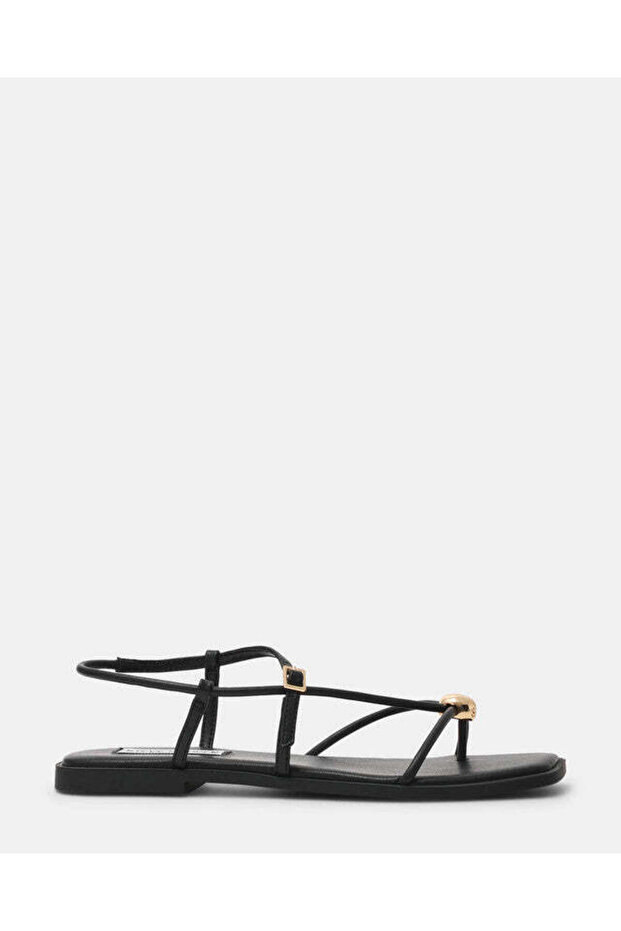 Tiki Solid Black Low Heel Sandals