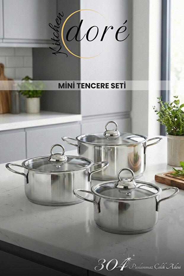 Triple Midi Pot Set 304 High Quality Steel Mini Pot Set 12 - 14 - 16 cm
