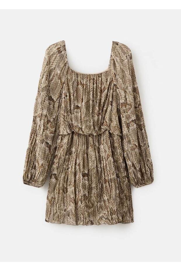 Dökümlü leopar desenli elbise - 3
