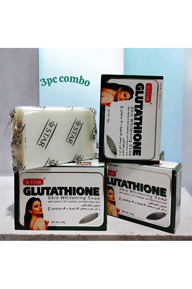 Glutathione Skin Whitening Soap 3PC COMBO - With Vitamin C, E, Rosehip & Alpha Lipoic Acid (3x135g)