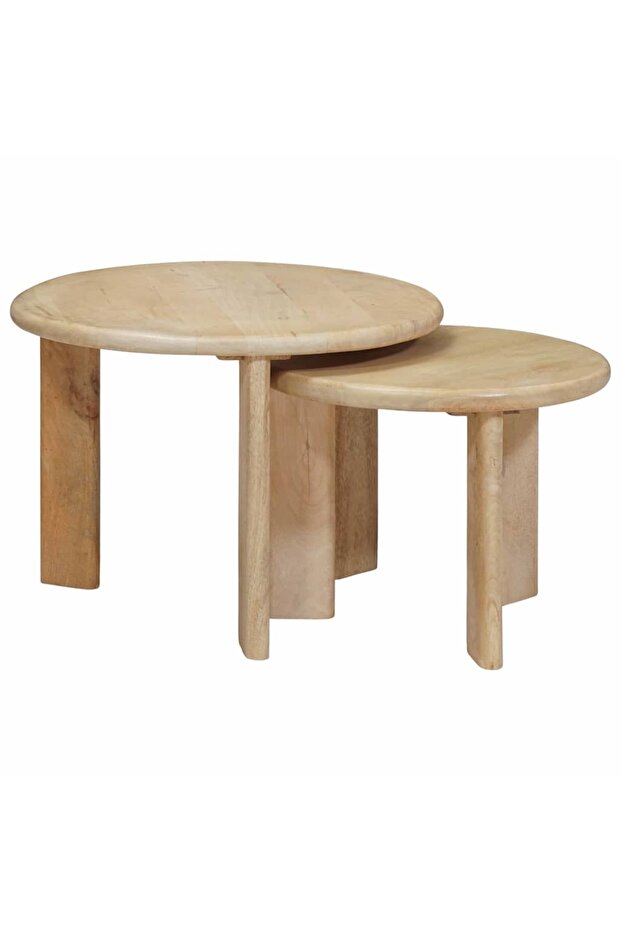 Mese de Cafea Nesting 2 pcs Negru Lemn de mango solid - 1