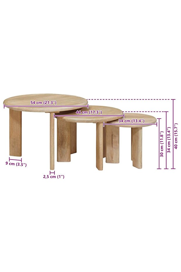 Mese de Cafea Nesting 3 pcs Negru Lemn de mango solid - 2
