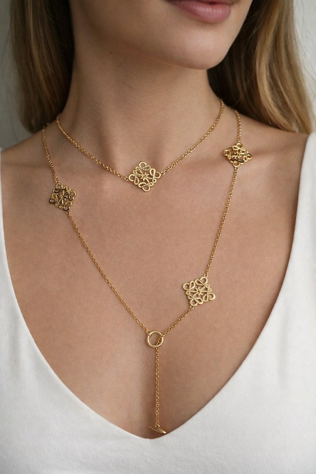 Love Model Zircon Stone Gold Color Women's Steel Necklace