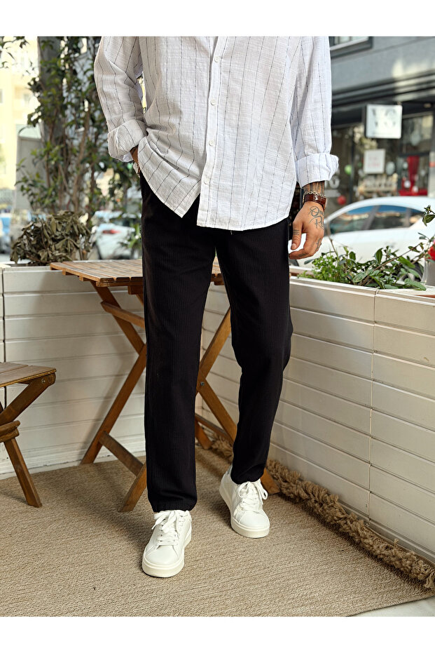 Italian Cut Waist Drawstring Ke Linen Antolon Black