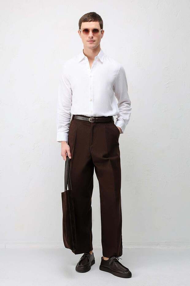 Ecru Linen Blended Relax Fit Men's Shirt