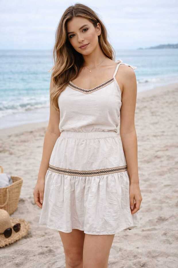 Ethnic Embroidered Bohemian Mini Dress - Summer Strappy Tie-Detail Ruffle Dress