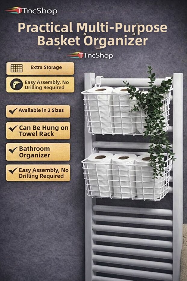 2-Piece Hangable Bathroom Towel Rack Organizer Bathroom Towel Holder Drying Basket Shampoo Holder Hanger