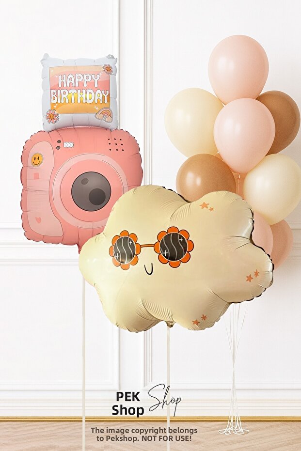 Set262 Birthday Balloon Chain Set with Retro Glasses, Clouds and Camera Balloons