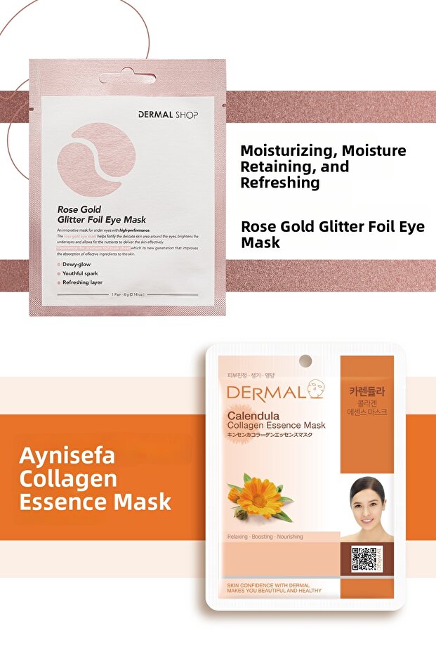 3-Layer Rose Gold Eye Mask and Calming, Supporting and Nourishing Collagen with Calendula Extract m