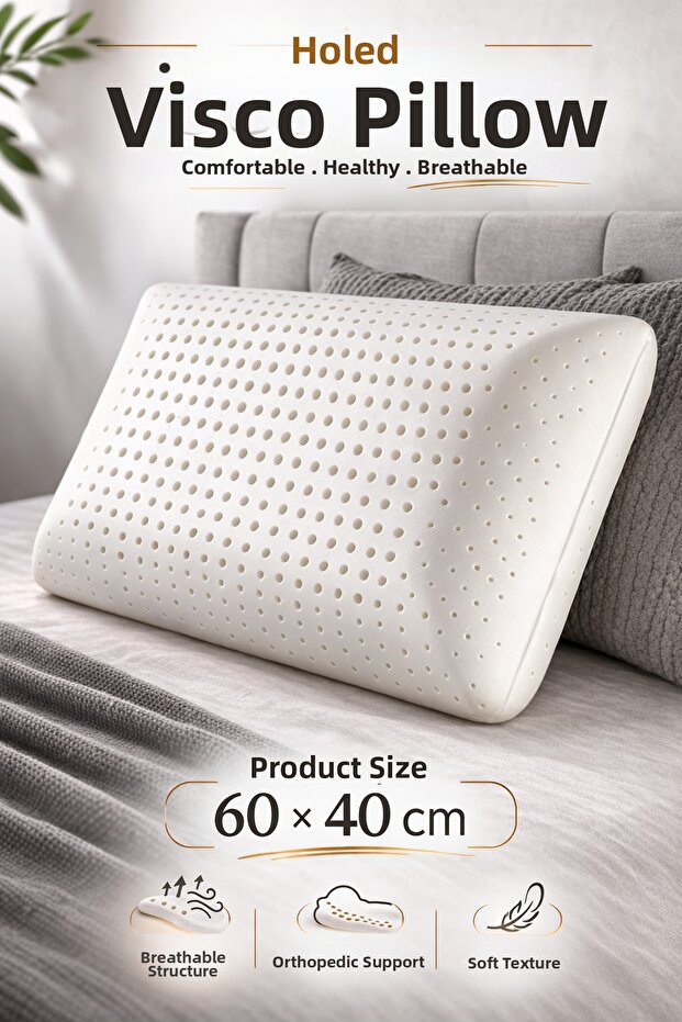 Emir Perforated Visco Pillow 60X40 cm Memory Foam Breathable Sleeping Pillow with Orthopedic Neck Support