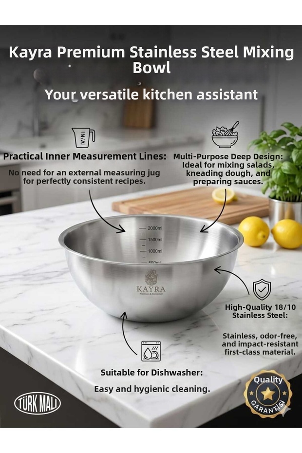Stainless Steel Mixing Bowl - Inner Size C Striped Dough Kneading and Salad Bowl