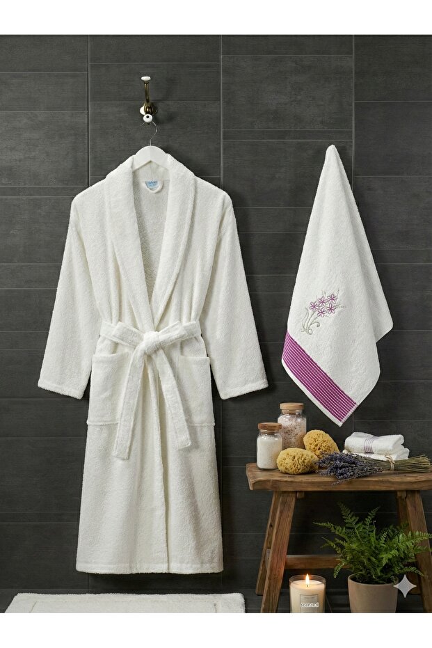 Zena Women's Cream Towel Bathrobe Set of 2