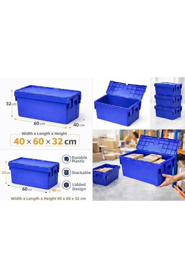 7-Piece 30*40*32 cm Blue Plastic Case with Hinged Lid