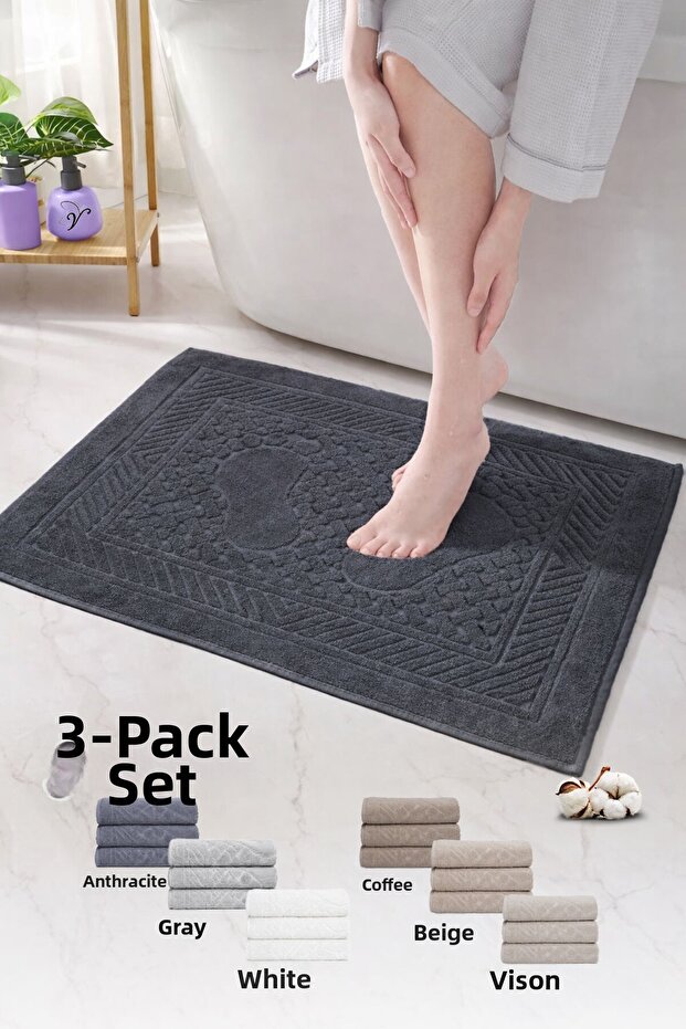 Cotton Foot Towel | 3-Pack | Towel Mat Set | Bath Mat | Hotel Series | 50X70 cm